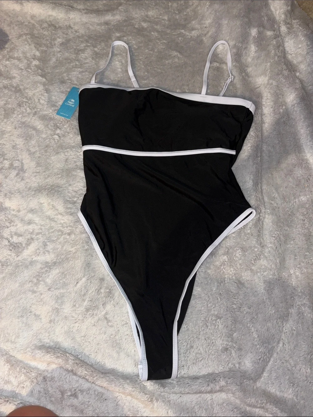 Cupshe Black One-Piece Swimsuit with White Trim